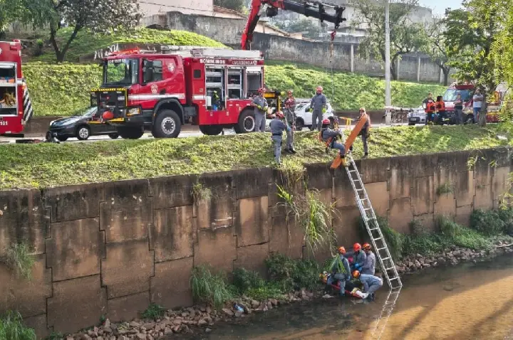 Bombeiros resgatam homem que caiu no Rio Bauru; VÍDEO