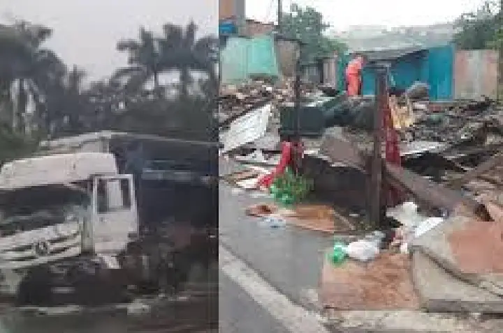 Caminhão desgovernado derruba duas casas após acidente em BH