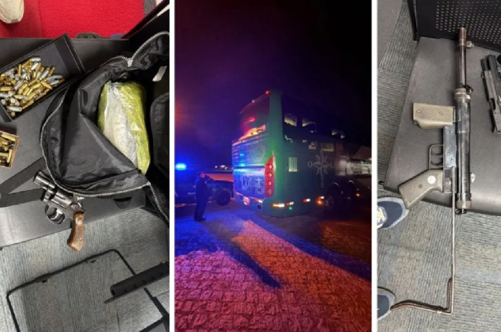 Fundo falso em ônibus escondia drogas e até submetralhadora