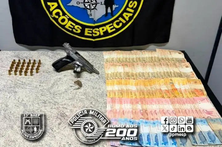 Homem é preso em Bauru com pistola drogas e mais de R$ 3 mil