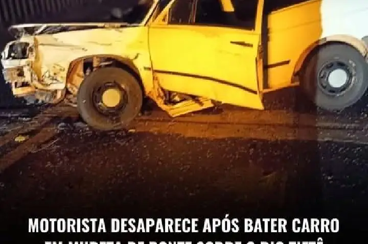 O motorista de um carro envolvido em um acidente na noite de segunda-feira (6) está desaparecido após uma batida registrada em uma ponte sobre o Rio T
