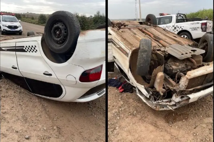 PM atende capotamento e descobre que veículo havia sido furtado