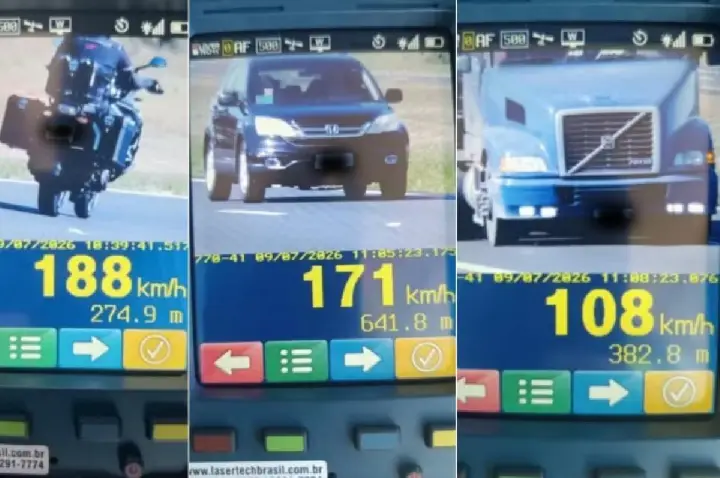 PM flagra veículos em altíssima velocidade; um chegou a 188 km/h