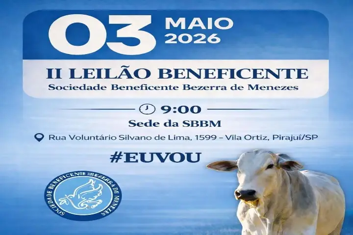 Sociedade Beneficente Bezerra de Menezes promove o seu 2º leilão de bovinos e equinos