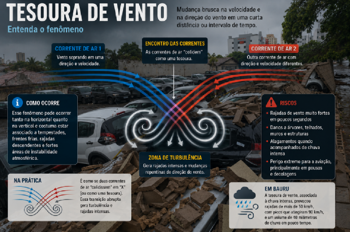 Tesoura de vento foi responsável pelos estragos em Bauru