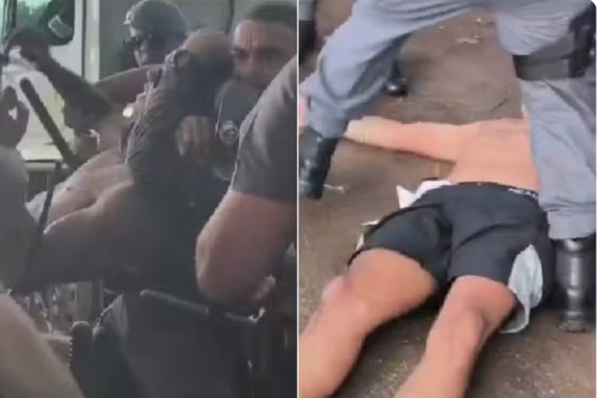 Ambulante leva mata-leão e cassetete de PMs em bloco; VÍDEO