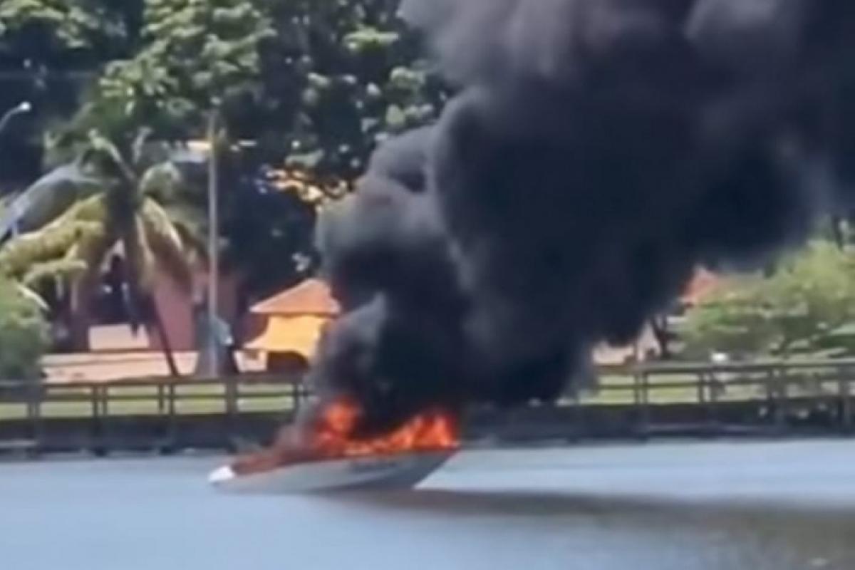 Arealva: lancha pega fogo na praia e fere adulto e criança; VÍDEO