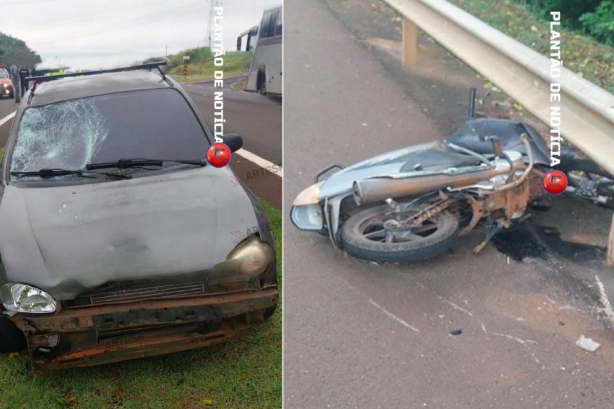 Mulher morre após acidente entre moto e carro em rodovia