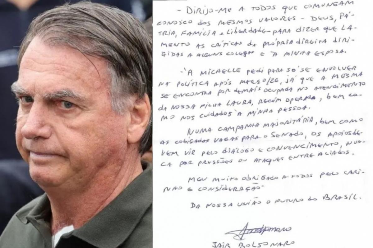 Bolsonaro diz em carta lamentar críticas da direita a Michelle
