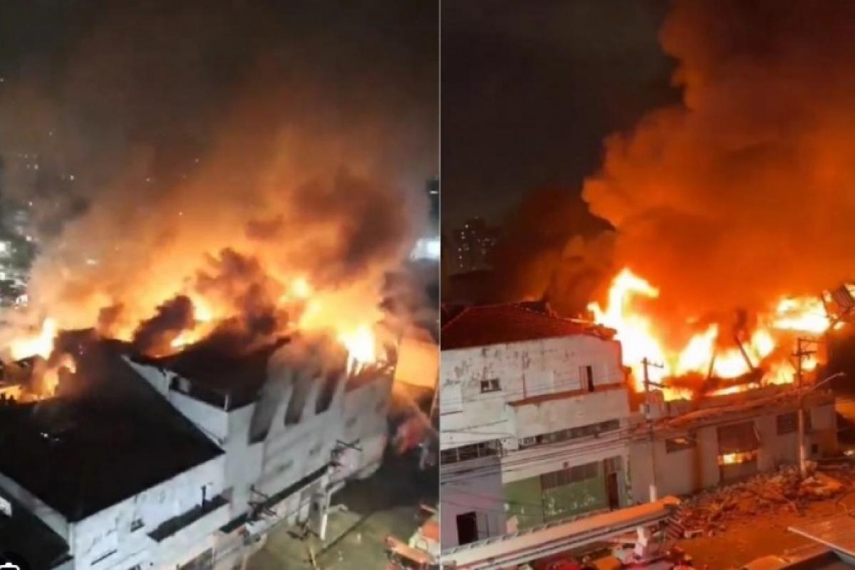 Grande incêndio atinge fábrica de mesas de sinuca no Brás