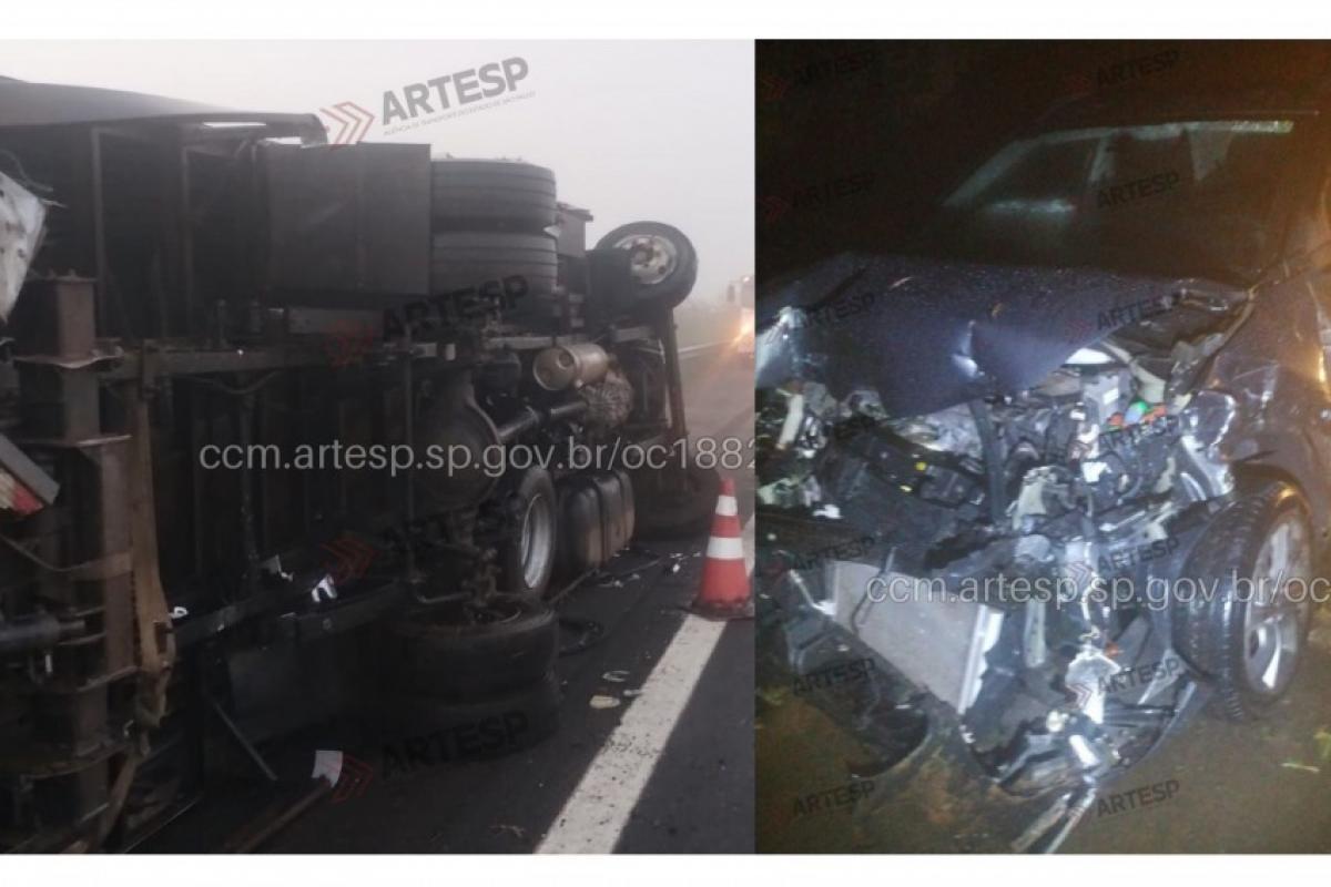 Caminhão tomba em rodovia e provoca acidente com 5 vítimas