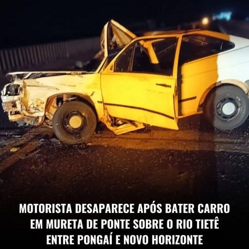 O motorista de um carro envolvido em um acidente na noite de segunda-feira (6) está desaparecido após uma batida registrada em uma ponte sobre o Rio T