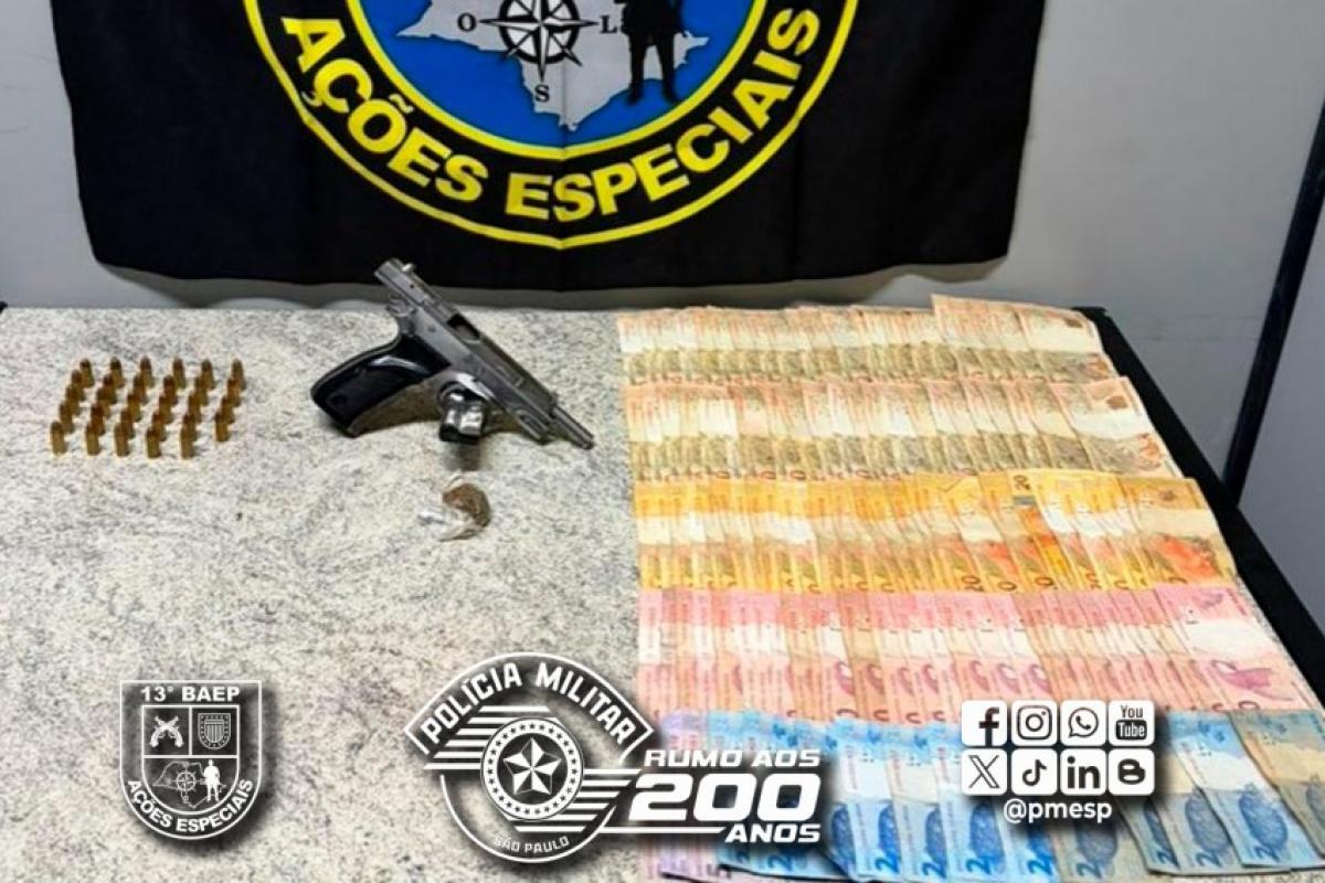 Homem é preso em Bauru com pistola drogas e mais de R$ 3 mil
