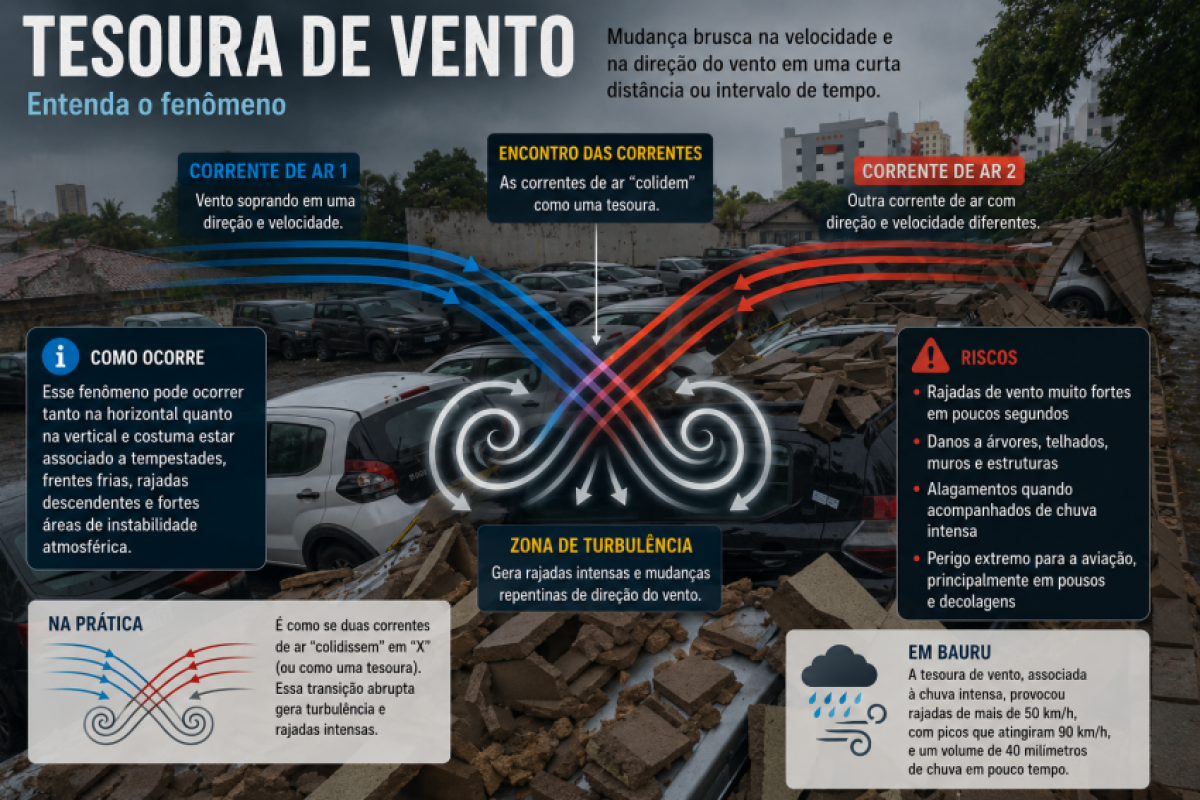 Tesoura de vento foi responsável pelos estragos em Bauru