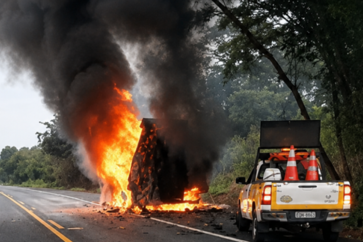 Incêndio destrói caminhão na Bauru-Arealva; VÍDEO