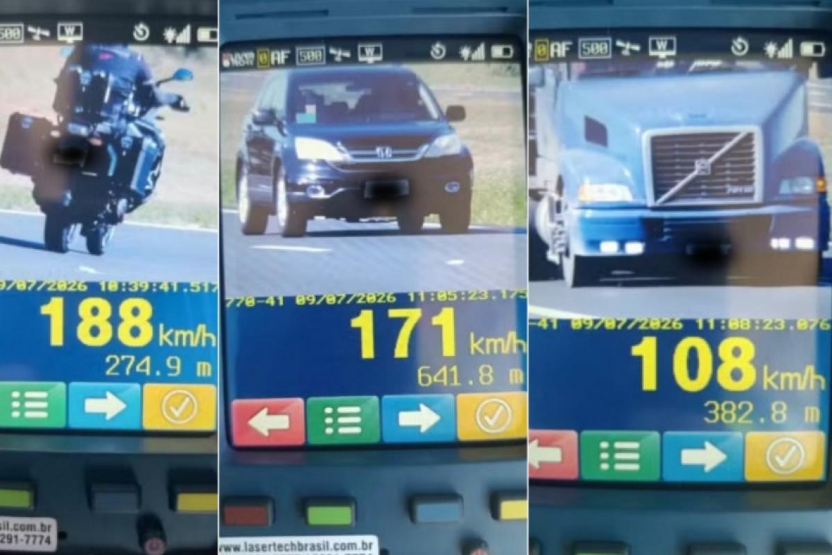PM flagra veículos em altíssima velocidade; um chegou a 188 km/h