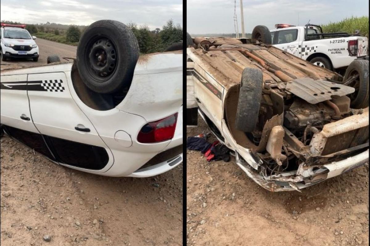 PM atende capotamento e descobre que veículo havia sido furtado