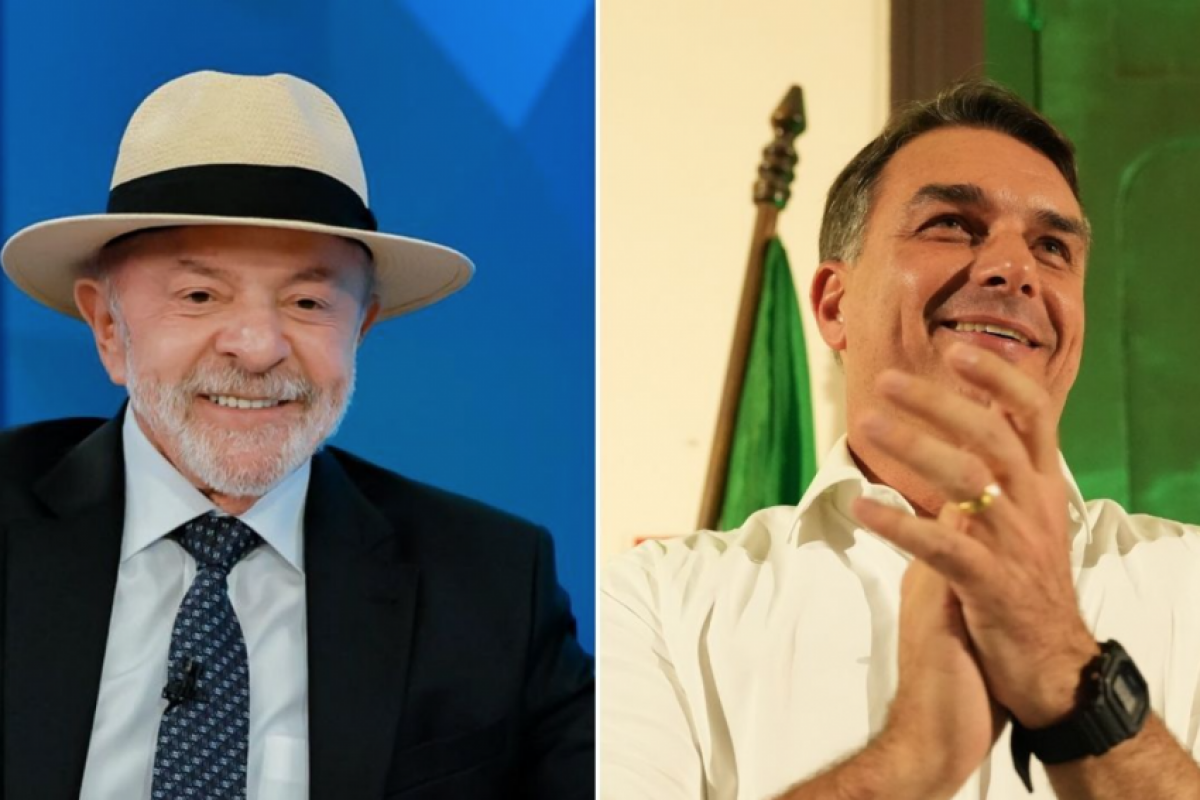 No primeiro turno, Lula tem 42%, e Flávio Bolsonaro, 37%